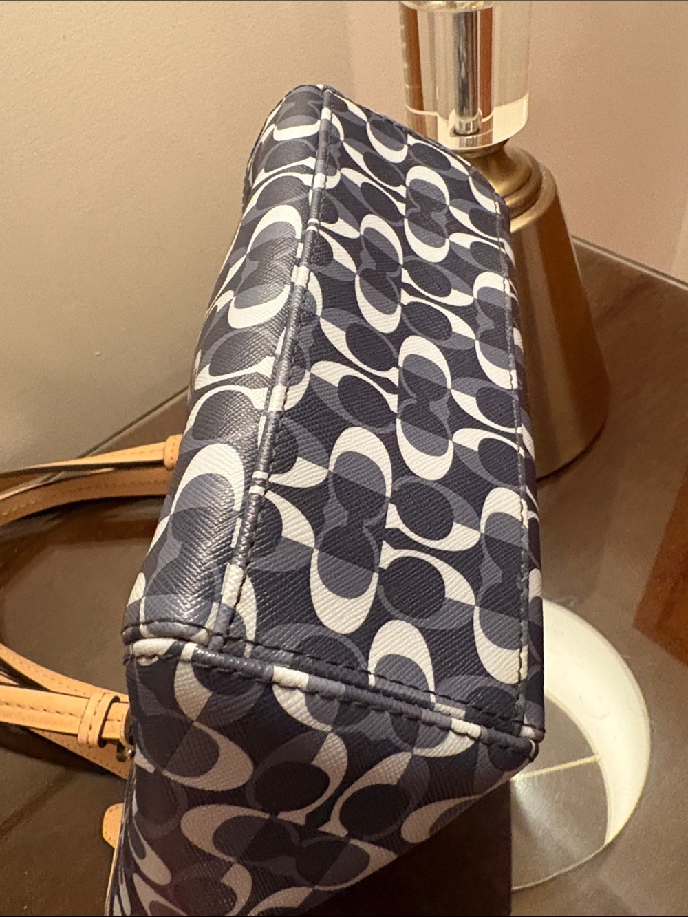 Coach Navy and Black Signature Small Tote with Tan Leather Trim - Picture 10 of 16